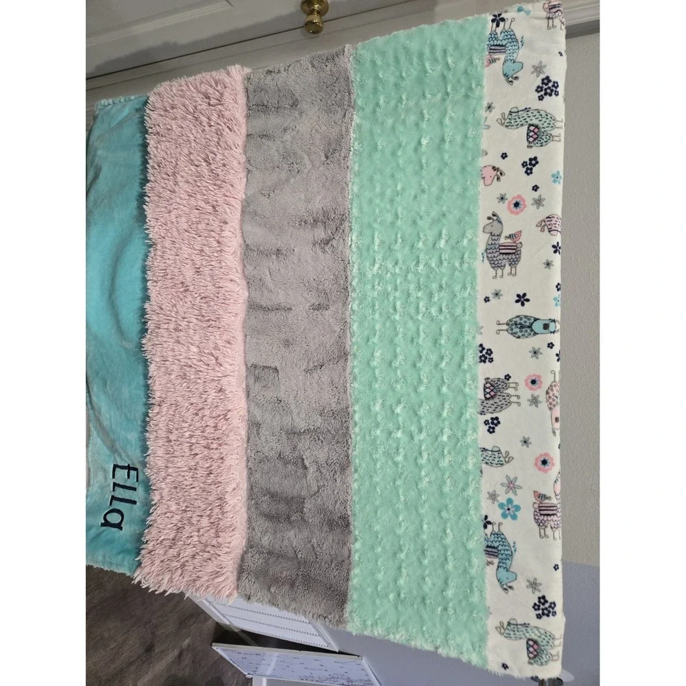 Girls Green Pink Blue Small Blanket With Name 